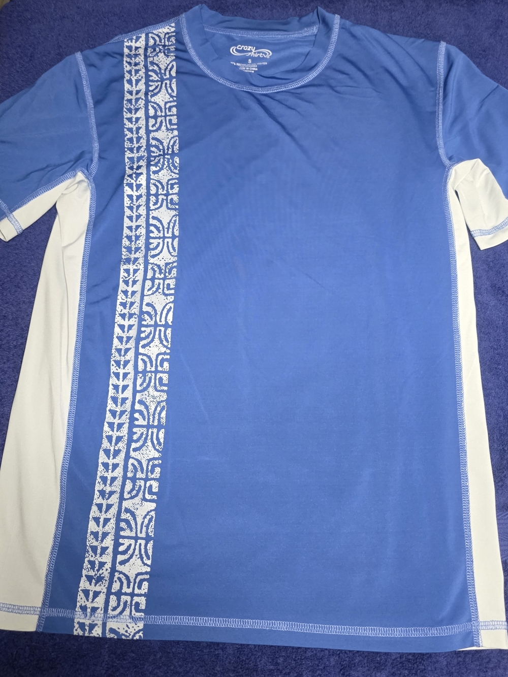Men's Blue Short-Sleeve Swim Rash Guard With Hydro Print by Crazy Shirts